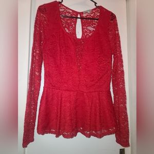 Large lace Red women long sleeve